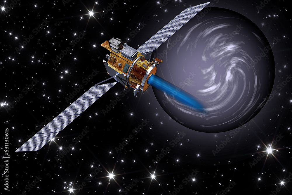 Wall mural a space craft explores an exoplanet in the deep space. the elements of this image furnished by nasa.