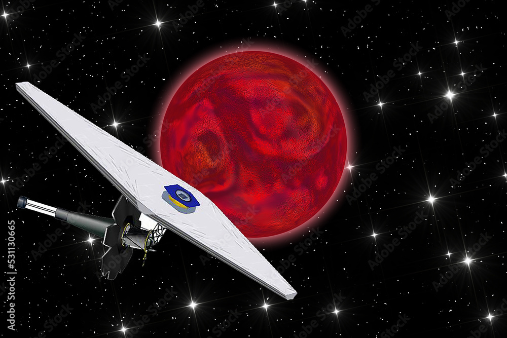 Wall mural a spacecraft explores red planet in the open cosmos. the elements of this image furnished by nasa.