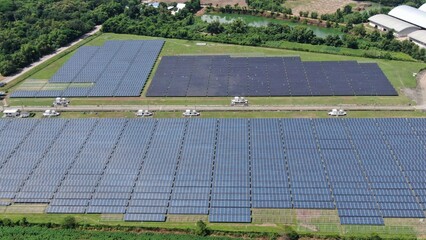 Solar energy farm. Aerial view of a solar farm in Asia.