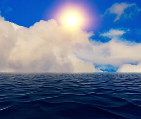 A calm view of sea and clouds above them.The elements of this image furnished by NASA.