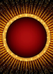 Abstract vector illustration background with shining beams of light and round banner