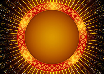 Abstract vector illustration background with shining beams of light and round banner