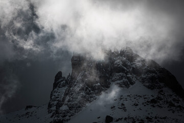 fog and clouds in the mountains of winter