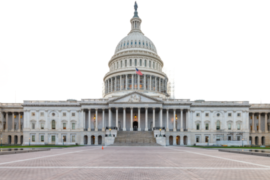 US capitol building with out sky.  Transparency PNG.