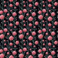 seamless pattern with red flowers anemones roses on a black background, floral background, floral illustration for background , hand-drawn illustration