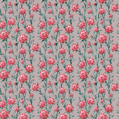 seamless pattern with red flowers anemones roses on a brown background, floral background, floral illustration for background , hand-drawn illustration