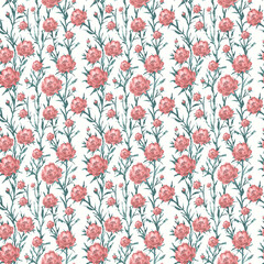 seamless pattern with red flowers anemones roses  , floral background, floral illustration for background , hand-drawn illustration