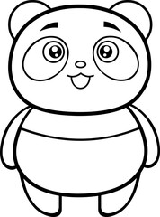 Outlined Cute Panda Bear Cartoon Character. Vector Hand Drawn Illustration Isolated On Transparent Background