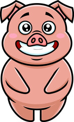 Cute Pig Cartoon Character. Vector Hand Drawn Illustration Isolated On Transparent Background