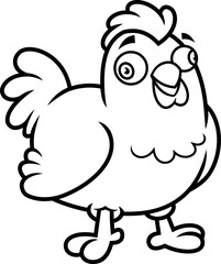 Оutlined Cute Chicken Cartoon Character. Vector Hand Drawn Illustration Isolated On Transparent Background