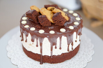 Chocolate cake with brownie and cookies