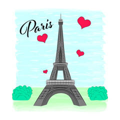 Eiffel Tower. Paris love. Color vector illustration .