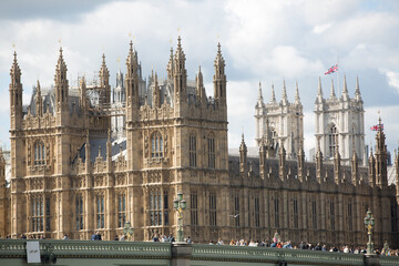 Fototapeta na wymiar London, UK. Houses of Parliament and Westminster Abbey during funeral ceremony of Queen Elizabeth II