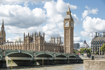 Fototapeta London, UK - September 16, 2022: Big Ben,  Houses of Parliament and Westminster Abbey during funeral ceremony of Queen Elizabeth II obraz