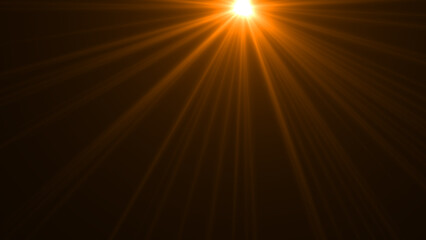 Warm sun rays light effects isolated on black background for overlay design