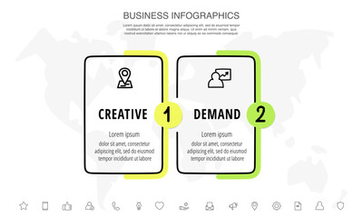Modern vector hand-drawn infographics with 2 arrows and rectangles. Business concept graphic process template with two steps and symbols. Sketch timeline for a project on white background