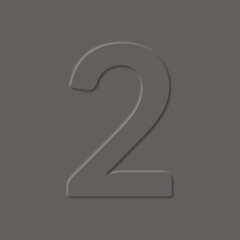 The number 2, two black sign in neomorphism design, 3d style.