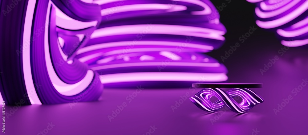 Aufkleber Abstract realistic 3D neon light cylinder pedestal podium Minimal scene for product display presentation blue background for any product and mock up presentation csi-fi  infinity symbol