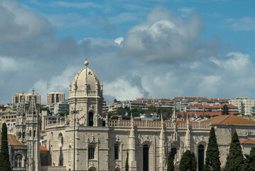 Lisbon, Portugal. April 11, 2022: Hieronymus monastery in the Santa Maria neighborhood of Belem.