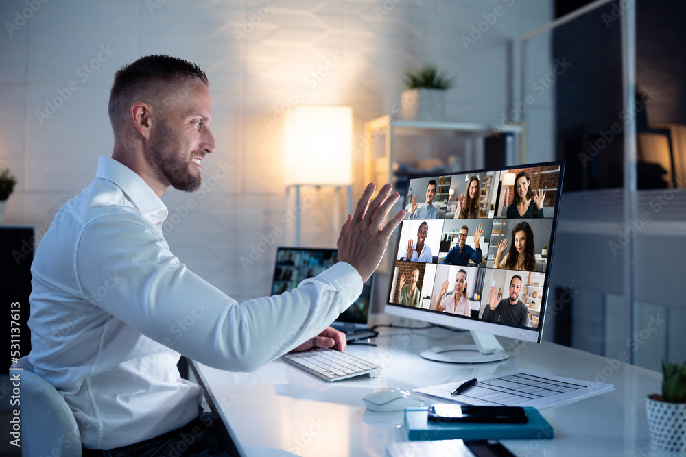 Poster online business meeting call on computer