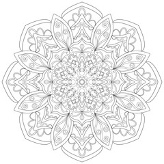 Colouring page, hand drawn, vector. Mandala 92, ethnic, swirl pattern, object isolated on white background.