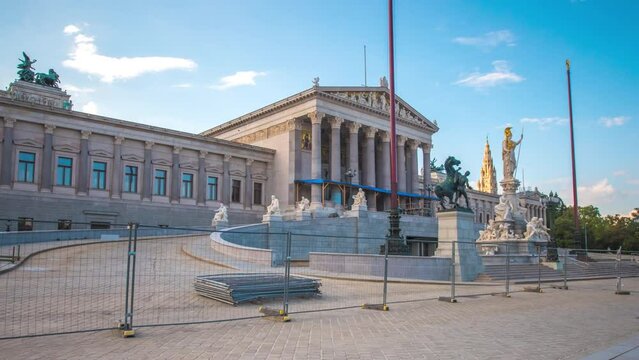 Moving timelapse Hyperlapse of Vienna Parliament Wien austria city.
