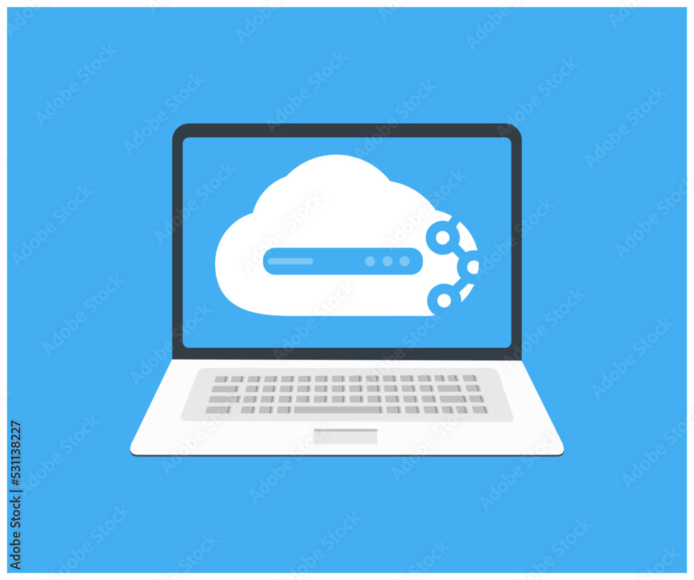 Poster cloud big data ai servers storage on laptop screen logo design. hosting service center with digital 