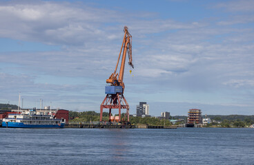 Crane and ship in Gothenburg harbour, Sweden, Scandinavia, Europe