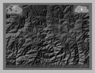 Trongsa, Bhutan. Grayscale. Labelled points of cities