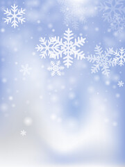 Fototapeta na wymiar Fairy flying snow flakes pattern. Wintertime speck freeze elements. Snowfall weather white blue wallpaper. Vivid snowflakes christmas theme. Snow cold season scenery.