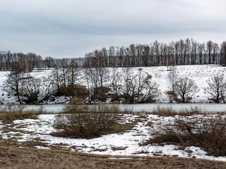 Obraz premium The bank of a small river in early spring