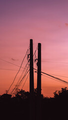 power lines in sunset
