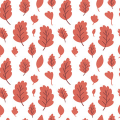 Vector fall leaves seamless pattern. Hand drawn red leaves pattern