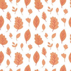 Vector fall leaves seamless pattern. Hand drawn orange leaves pattern