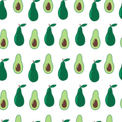 Vector avocado seamless pattern. Hand drawn flat avocado pattern isolated on white background.