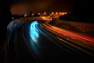 Fototapeta autostrada z autami, prędkość, bloor, samochody, led, kolory, miasto obraz