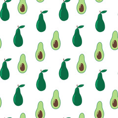 Vector avocado seamless pattern. Hand drawn flat avocado pattern isolated on white background.