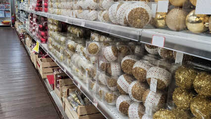 Christmas decorations and  storefronts in the background at  shopping mall in Italy. New Year  on the background of  the store. Festive Christmas winter shopping. Christmas background
