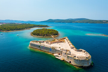 Aerial view about St. Nicholas Fortress (Croatian: Tvrđava sv. Nikole) which located at the...