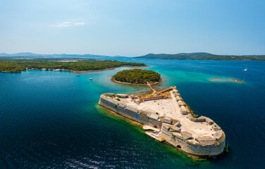 Aerial view about St. Nicholas Fortress (Croatian: Tvrđava sv. Nikole) which located at the...