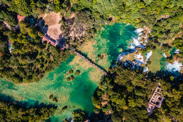 Aerial top down view about Krka National Park, Croatia.