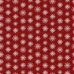 Cute snowflakes vector seamless pattern. Christmas snowflakes on red background.