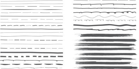 Black brush stroke set isolated on background. Collection of trendy brush stroke vector for grey ink paint, grunge backdrop, dirt banner, watercolor design and dirty texture. Brush stroke vector