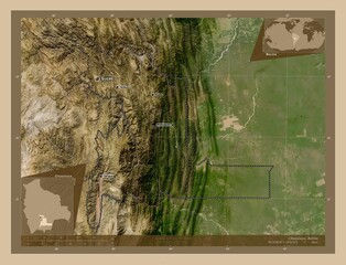 Chuquisaca, Bolivia. Low-res satellite. Labelled points of cities