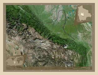 Cochabamba, Bolivia. High-res satellite. Labelled points of cities