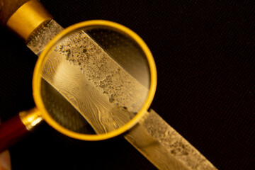 Damascus Blade, handmade knife, magnifying glass	