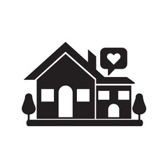 Real estate love heart house icon | Black Vector illustration |