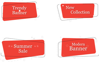 Obraz premium Trendy ribbon banner flat design set isolated on white background. Ribbon banner for web site, design template, label, sticker and badge. For placard, cards and poster. Modern creative ribbon banners