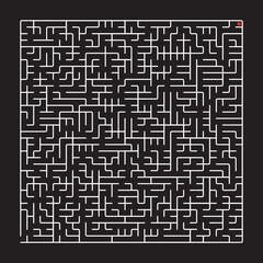 White vector maze isolated on black background. 