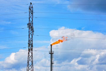 A torch burning associated gas. Gorenje surplus during production in the gas and oil industry.